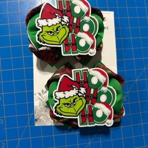 Hand Crafted Grinch Holiday Hair Clips - Green and Red